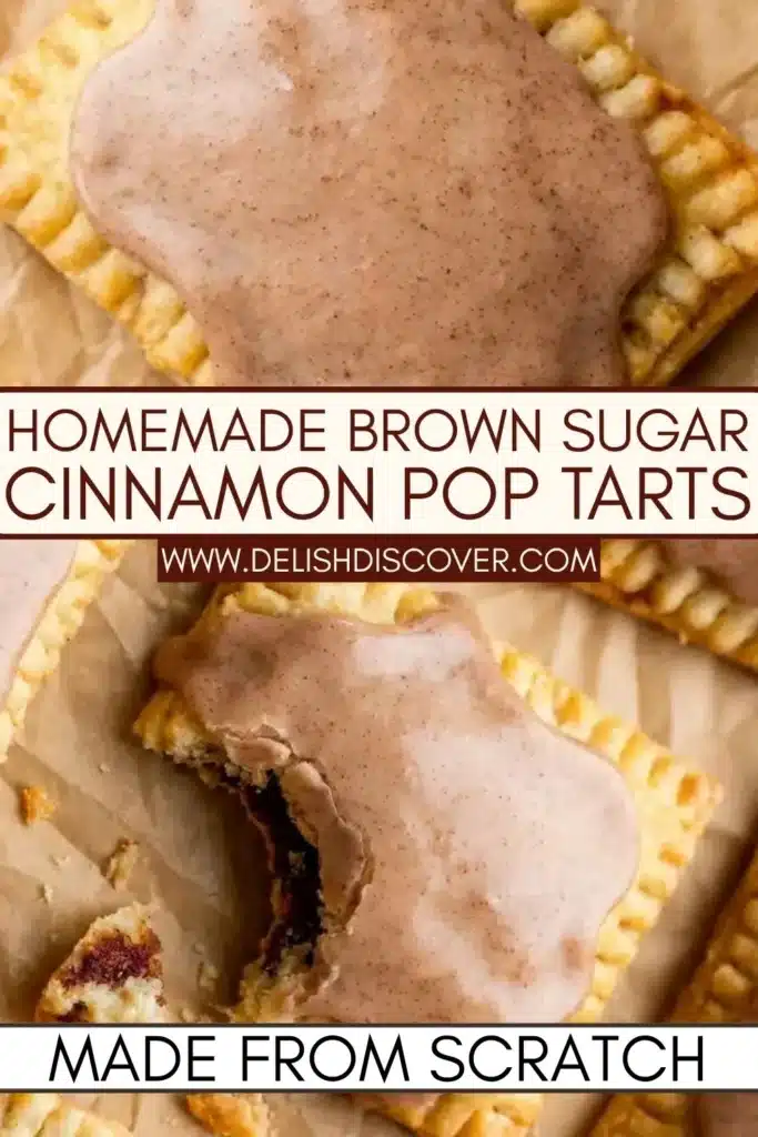 Homemade brown sugar cinnamon pop tarts from scratch with cinnamon glaze and a visible brown sugar cinnamon filling.