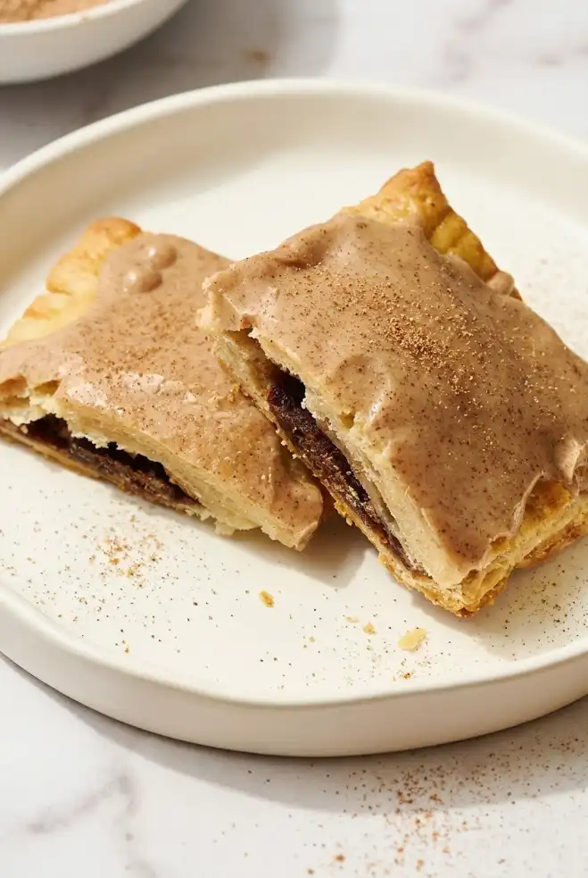 Homemade brown sugar cinnamon pop tarts with flaky pastry, cinnamon glaze, and brown sugar filling