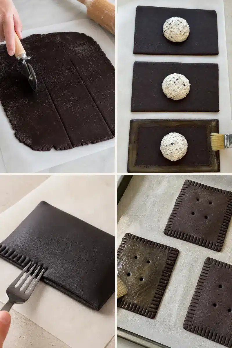 Homemade Cookies and Cream Pop Tarts 4 Four steps for shaping homemade cookies and cream pop tarts