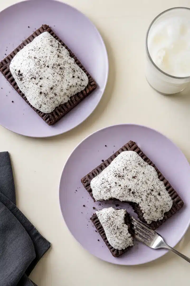 Homemade Cookies and Cream Pop Tarts 6 Homemade cookies and cream pop tarts served with cold milk
