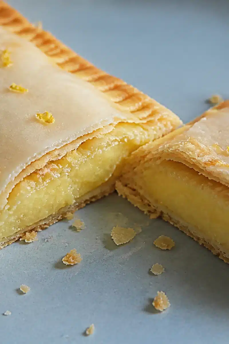 Homemade lemon cream pop tarts cut open to show a creamy yellow center