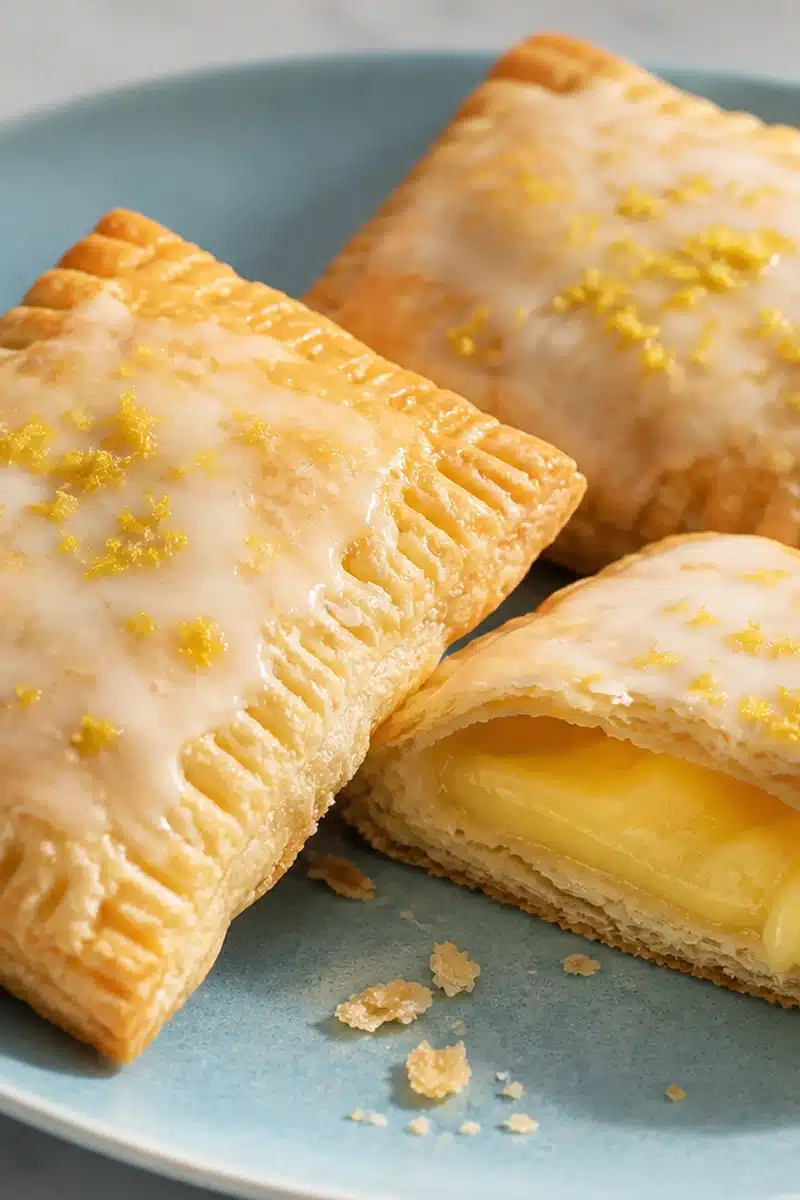 Homemade lemon cream pop tarts with pale lemon glaze