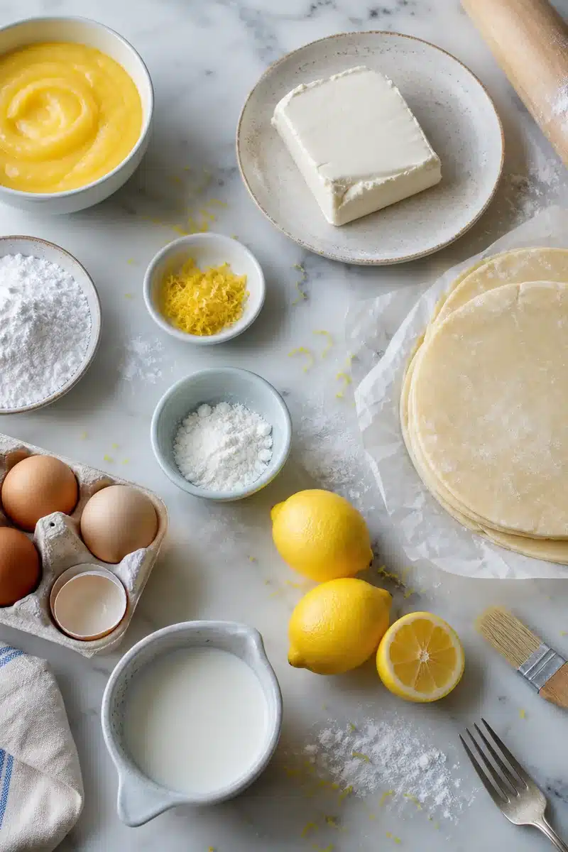 Ingredients for homemade lemon cream pop tarts arranged for baking