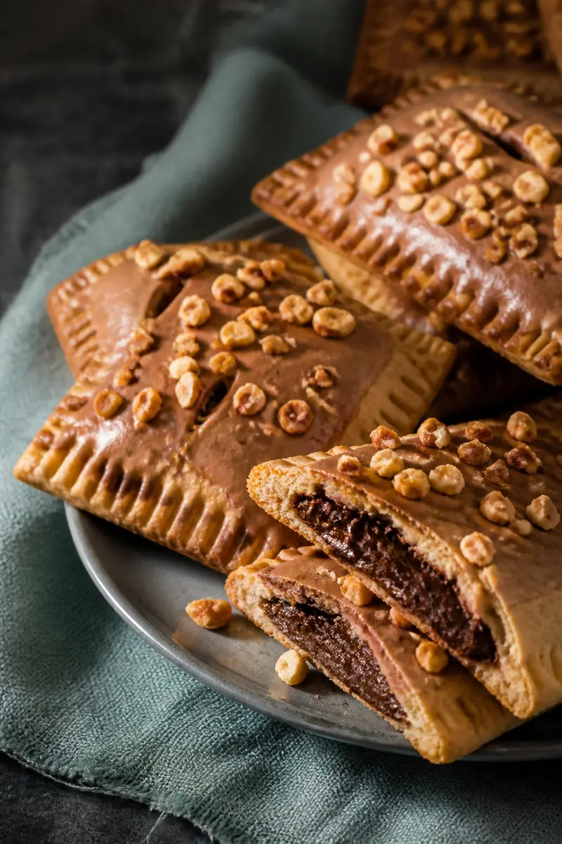Homemade Nutella pop tarts with cocoa glaze and a creamy cut center