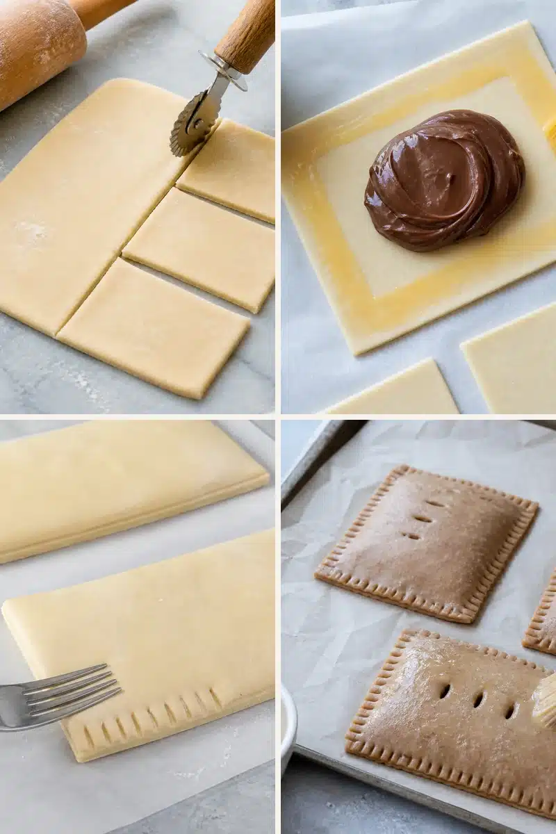 Four-step process for homemade Nutella pop tarts with clean crimped seams