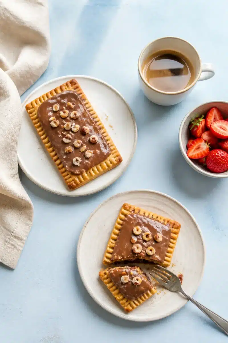 Homemade Nutella pop tarts served with coffee and fresh strawberries