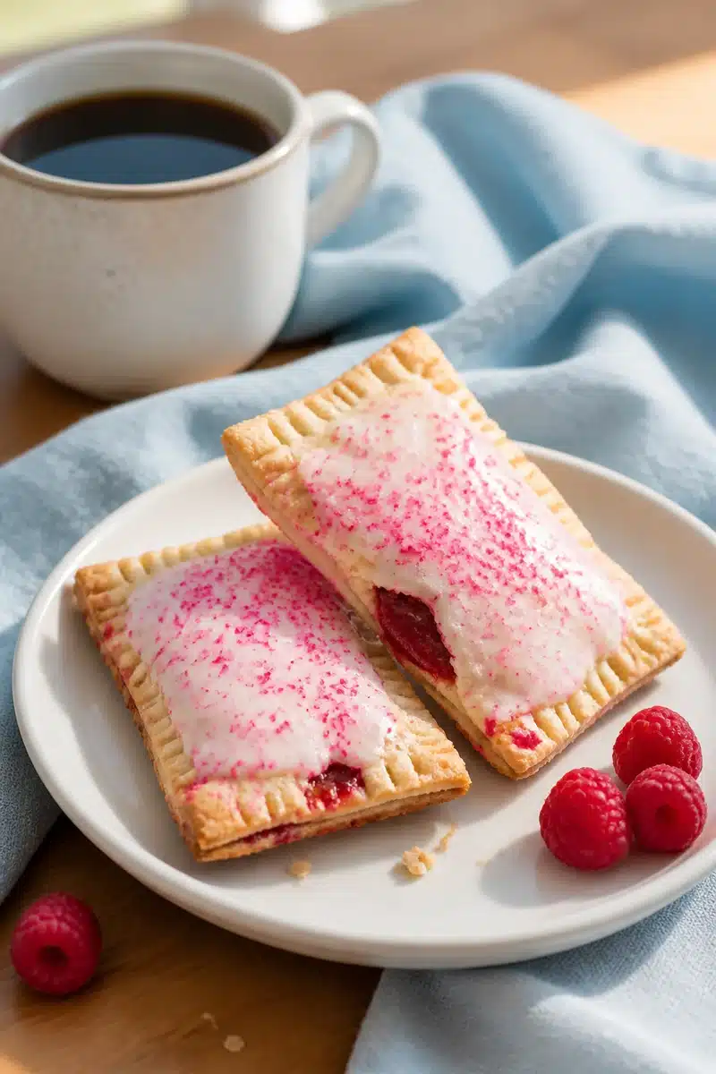 Raspberry Jam Pop Tarts 5 Raspberry jam pop tarts served with raspberries and coffee