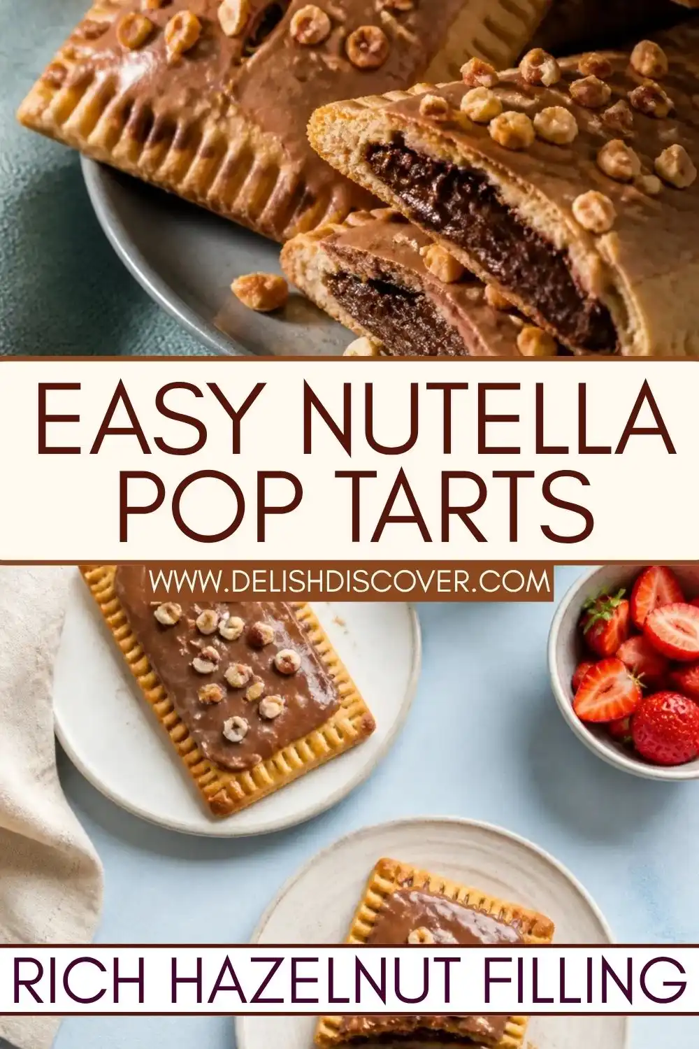 Golden fork-crimped pastries filled with creamy chocolate-hazelnut spread and topped with cocoa glaze and chopped toasted hazelnuts.