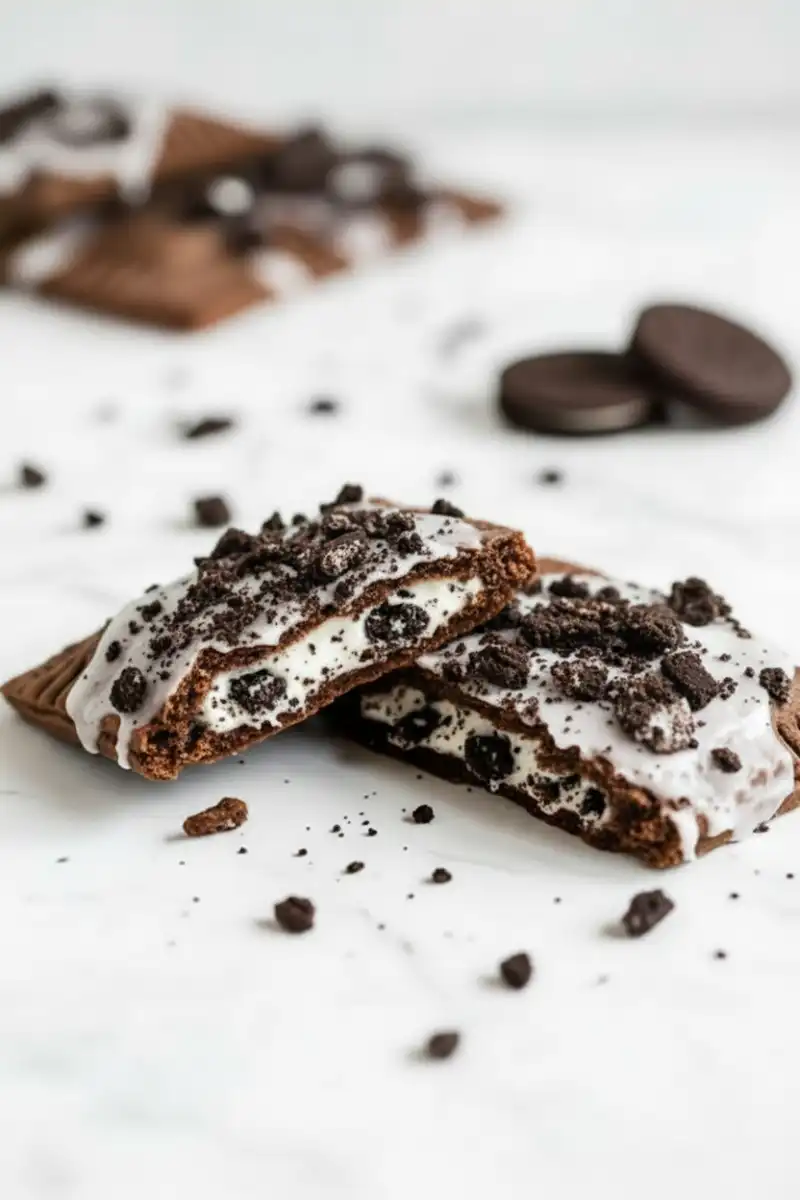 Homemade Cookies and Cream Pop Tarts 5 Homemade cookies and cream pop tarts showing a speckled cream cheese center