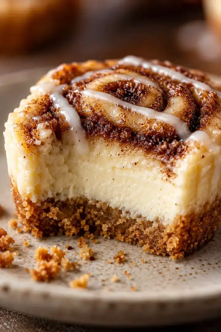 Creamy cut filling, compact graham base, visible cinnamon spiral and thin glaze