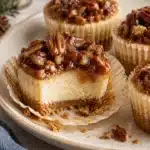 Mini Pecan Pie Cheesecakes 10 Mini Pecan Pie Cheesecakes with graham crust and glossy toasted pecan topping