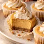 Mini Pumpkin Cheesecakes with graham crust and whipped cream