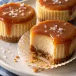 Mini Salted Caramel Cheesecakes 10 Mini Salted Caramel Cheesecakes with graham crust and glossy caramel topping