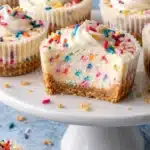 No-Bake Funfetti Mini Cheesecakes with vanilla cookie crust and rainbow jimmies