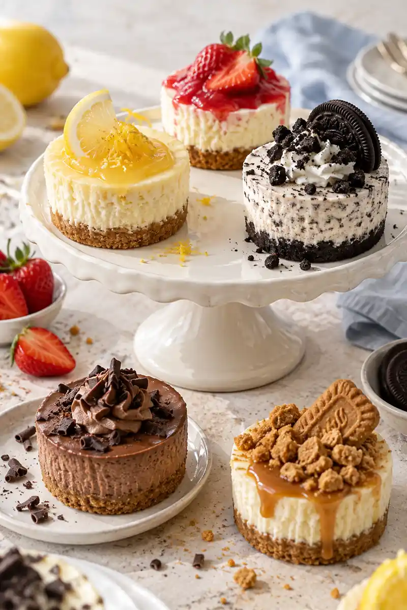 25 No-Bake Mini Cheesecake Recipes for Every Occasion 27 Colorful no-bake mini cheesecakes arranged on a dessert table