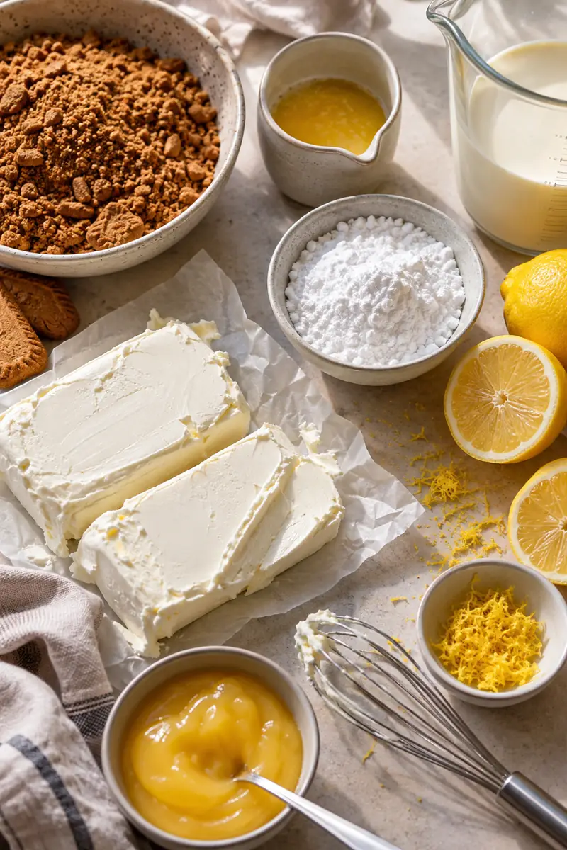 No Bake Mini Lemon Cheesecakes 3 Ingredients arranged for No Bake Mini Lemon Cheesecakes