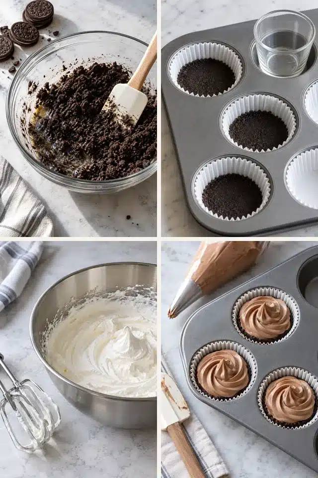Four hands-free steps for making No-Bake Nutella Mini Cheesecakes