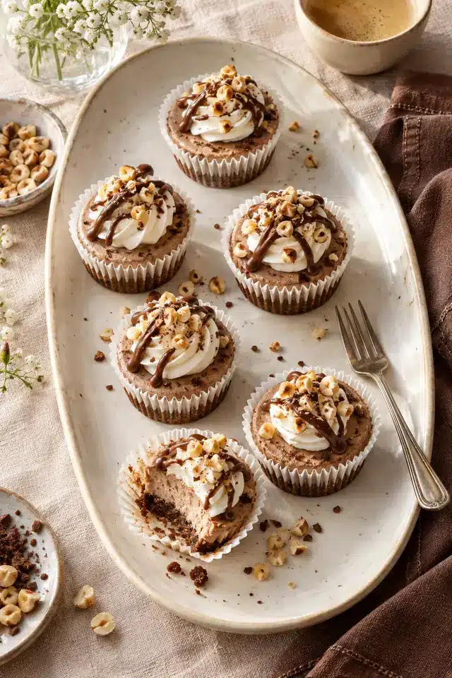 No-Bake Nutella Mini Cheesecakes arranged on a platter for serving