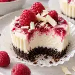 No-Bake White Chocolate Raspberry Mini Cheesecakes 2 No-Bake White Chocolate Raspberry Mini Cheesecakes with raspberry swirl and chocolate cookie crust