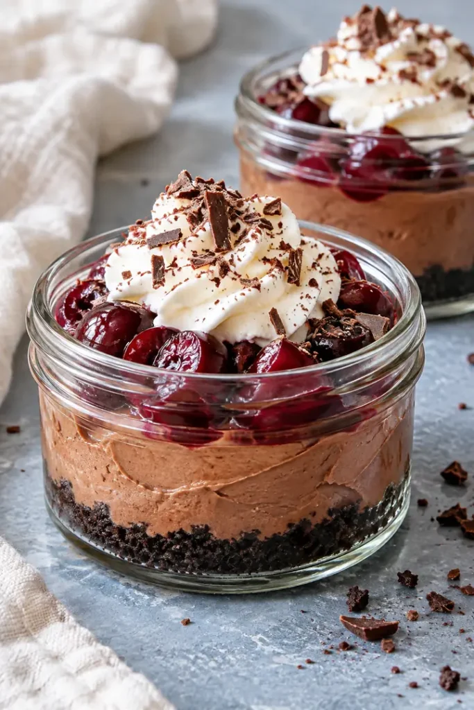 No-Bake Black Forest Cheesecake Jars with Cherries