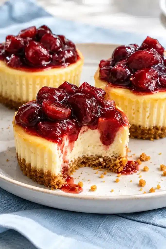 Baked Mini Cherry Cheesecakes with Homemade Cherry Topping 3 Baked Mini Cherry Cheesecakes with Homemade Cherry Topping
