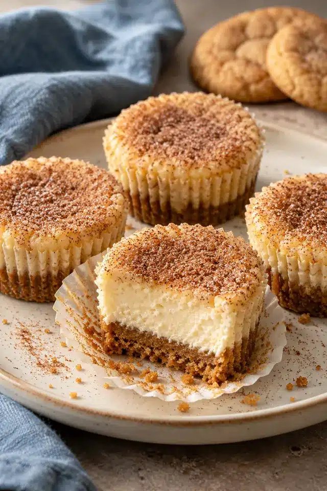 Mini Snickerdoodle Cheesecakes with Cinnamon-Sugar Tops